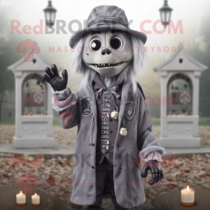 Gray Graveyard mascot costume character dressed with a Coat and Necklaces