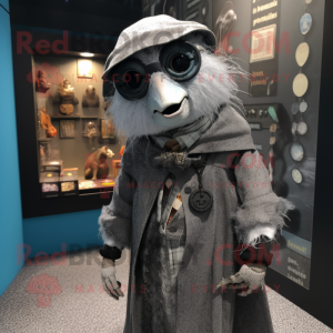 Gray Graveyard mascot costume character dressed with a Coat and Necklaces