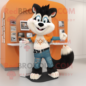 Peach Skunk mascot costume character dressed with a Bootcut Jeans and Rings