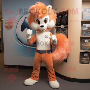 Peach Skunk mascot costume character dressed with a Bootcut Jeans and Rings