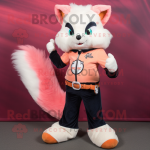 Peach Skunk mascot costume character dressed with a Bootcut Jeans and Rings