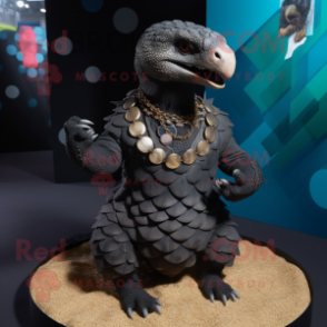 Black Pangolin mascot costume character dressed with a Turtleneck and Necklaces