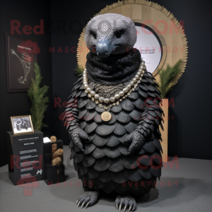 Black Pangolin mascot costume character dressed with a Turtleneck and Necklaces