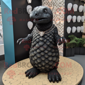 Black Pangolin mascot costume character dressed with a Turtleneck and Necklaces