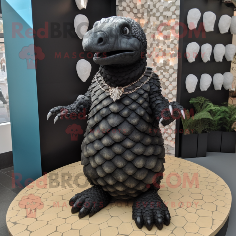 Black Pangolin mascot costume character dressed with a Turtleneck and Necklaces