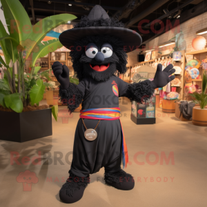 Black Fajitas mascot costume character dressed with a Bermuda Shorts and Hair clips