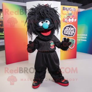 Black Fajitas mascot costume character dressed with a Bermuda Shorts and Hair clips