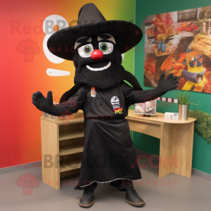 Black Fajitas mascot costume character dressed with a Bermuda Shorts and Hair clips