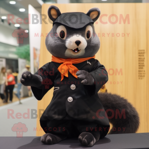 Black Flying Squirrel mascot costume character dressed with a Culottes and Tie pins