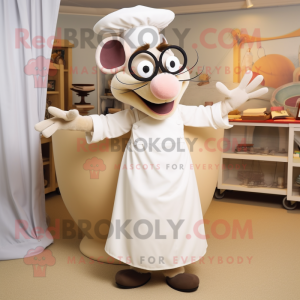 Cream Ratatouille mascot costume character dressed with a Circle Skirt and Reading glasses