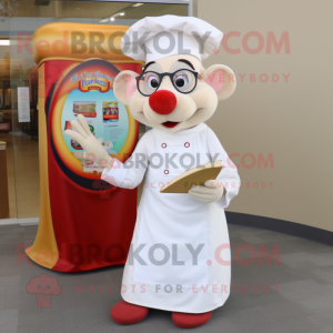 Cream Ratatouille mascot costume character dressed with a Circle Skirt and Reading glasses