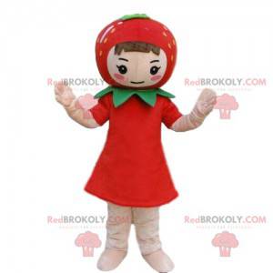 Mascotte de fille avec une fraise sur la tête, costume de