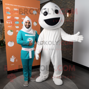 White Tikka Masala mascot costume character dressed with a Romper and Ties