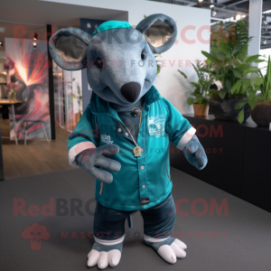 Teal Tapir mascot costume character dressed with a Jeans and Belts