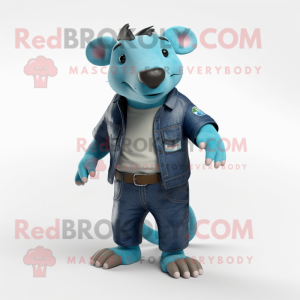 Teal Tapir mascot costume character dressed with a Jeans and Belts