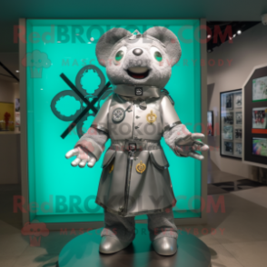 Silver Celtic Cross mascot costume character dressed with a Raincoat and Smartwatches