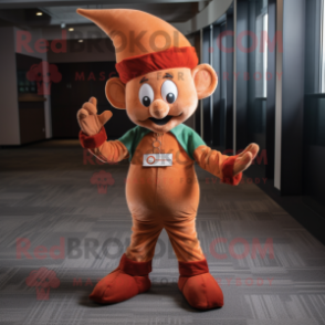 Rust Elf mascot costume character dressed with a Jumpsuit and Tie pins
