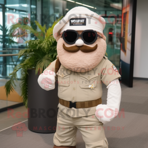 Cream Commando mascot costume character dressed with a Waistcoat and Eyeglasses