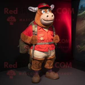 Red Beef Wellington mascot costume character dressed with a Cargo Shorts and Bracelets