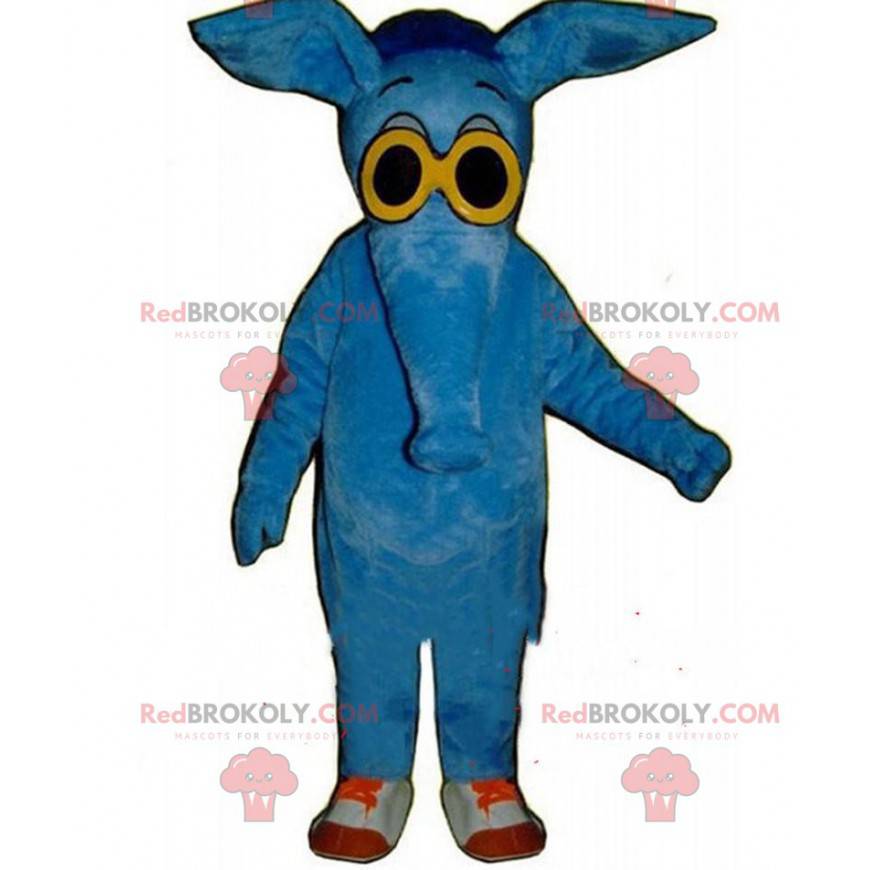 Mascote Tamanduá, fantasia de elefante, animal azul -