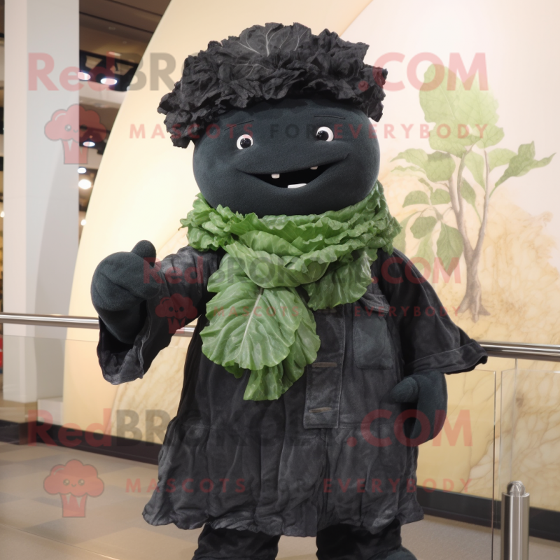 Black Cabbage mascot costume character dressed with a Overalls and Scarf clips Black Cabbage mascot costume character dressed with a Overalls and Scarf clips