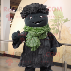 Black Cabbage mascot costume character dressed with a Overalls and Scarf clips