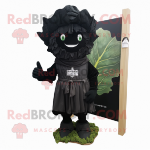 Black Cabbage mascot costume character dressed with a Overalls and Scarf clips