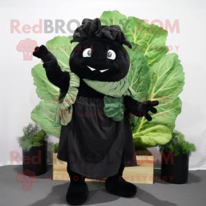 Black Cabbage mascot costume character dressed with a Overalls and Scarf clips