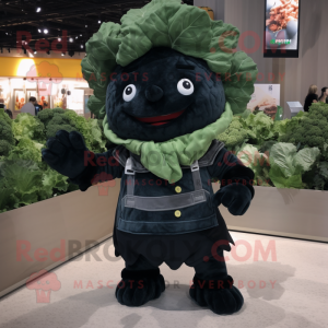 Black Cabbage mascot costume character dressed with a Overalls and Scarf clips