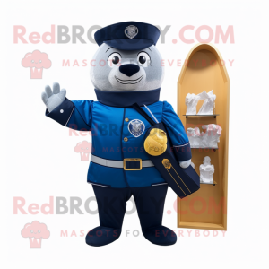Navy Knife Thrower mascot costume character dressed with a Coat and Coin purses