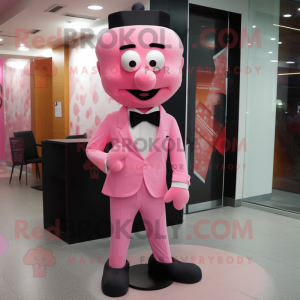 Pink Pink mascot costume character dressed with a Suit Pants and Bow ties