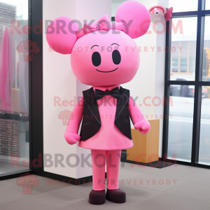 Pink Pink mascot costume character dressed with a Suit Pants and Bow ties