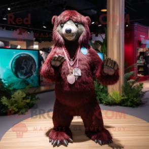 Maroon Sloth Bear mascot costume character dressed with a Bikini and Necklaces