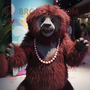 Maroon Sloth Bear mascot costume character dressed with a Bikini and Necklaces