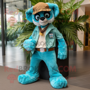 Turquoise Lemur mascot costume character dressed with a Bootcut Jeans and Anklets