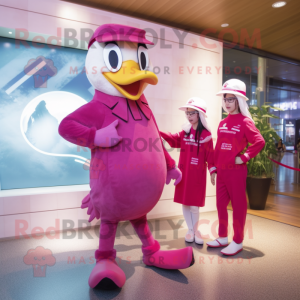 Magenta Swans mascot costume character dressed with a Romper and Berets
