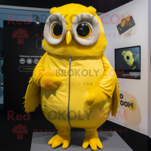 Lemon Yellow Owl mascot costume character dressed with a Turtleneck and Keychains