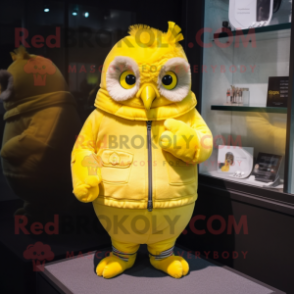 Lemon Yellow Owl mascot costume character dressed with a Turtleneck and Keychains