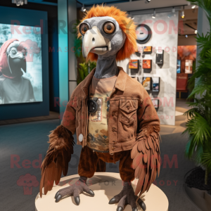 Brown Vulture mascot costume character dressed with a Boyfriend Jeans and Brooches