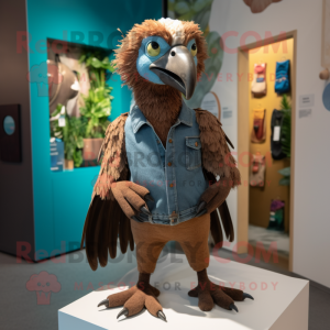 Brown Vulture mascot costume character dressed with a Boyfriend Jeans and Brooches