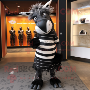 Black Quagga mascot costume character dressed with a Graphic Tee and Cummerbunds