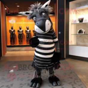 Black Quagga mascot costume character dressed with a Graphic Tee and Cummerbunds