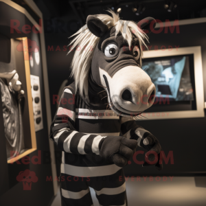Black Quagga mascot costume character dressed with a Graphic Tee and Cummerbunds