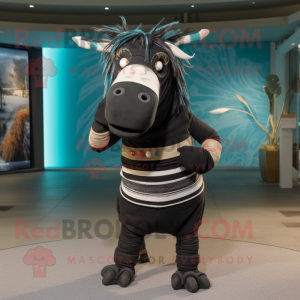 Black Quagga mascot costume character dressed with a Graphic Tee and Cummerbunds