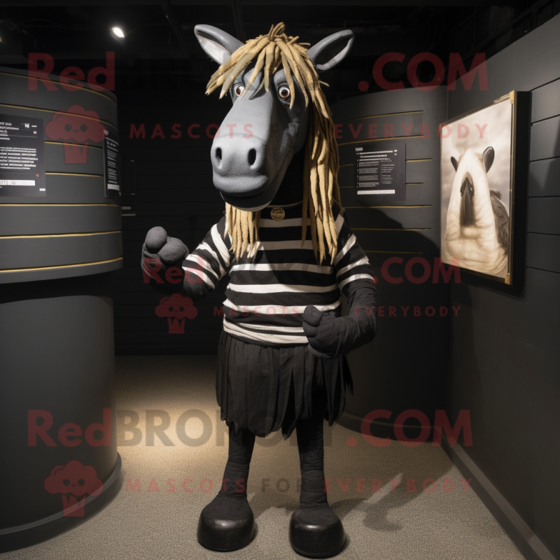 Black Quagga mascot costume character dressed with a Graphic Tee and Cummerbunds