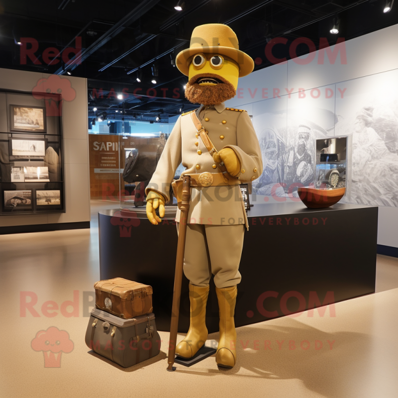 Gold Civil War Soldier mascot costume character dressed with a Jumpsuit and Wallets Gold Civil War Soldier mascot costume character dressed with a Jumpsuit and Wallets