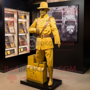 Gold Civil War Soldier mascot costume character dressed with a Jumpsuit and Wallets