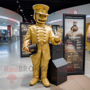Gold Civil War Soldier mascot costume character dressed with a Jumpsuit and Wallets