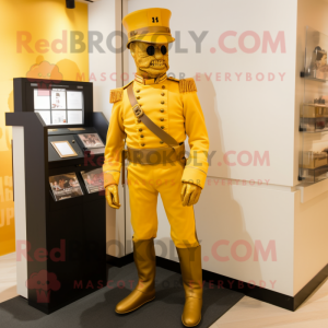 Gold Civil War Soldier mascot costume character dressed with a Jumpsuit and Wallets