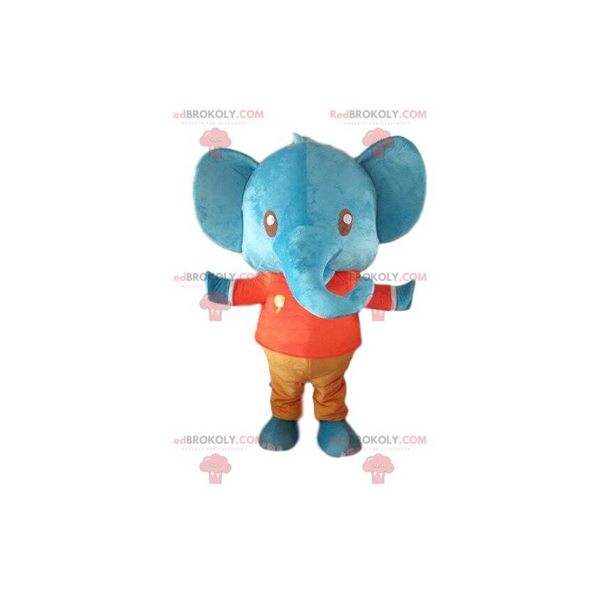 Mascote elefante azul, elefante gigante e colorido -